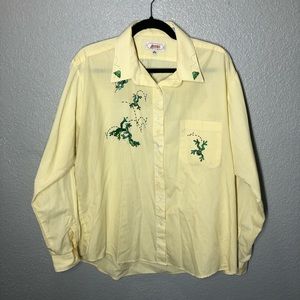 Vintage Apache Yellow & White Striped Frog Long Sleeve Button Up Shirt